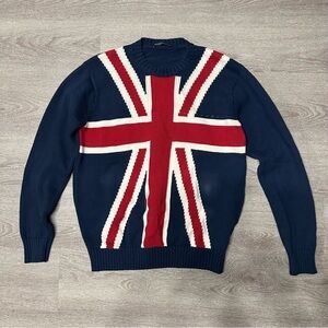 Brandy Melville Crewneck Sweater United Kingdom Union Jack Flag Navy and Red